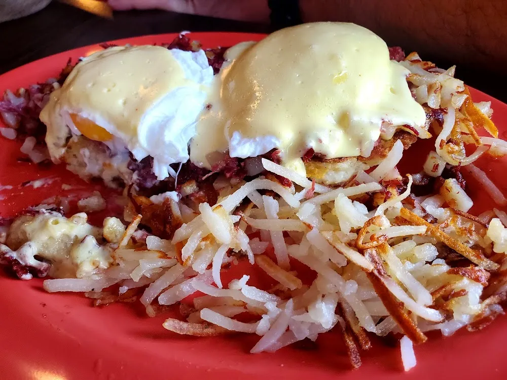 Homemade Corned Beef Hash and Eggs Benedict